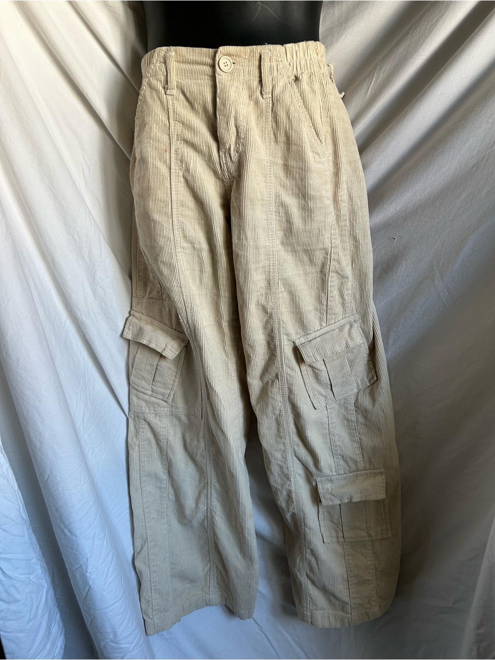Women Beige Cargo Corduroy Pants - Classic Utility Style